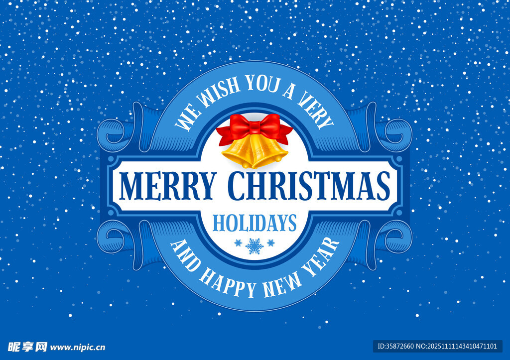 蓝色圣诞快乐主题背景图