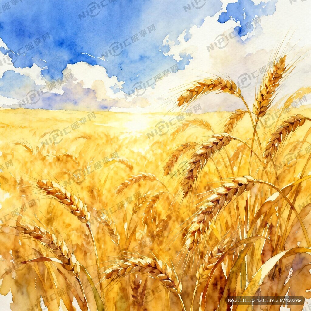 金黄色麦田手绘