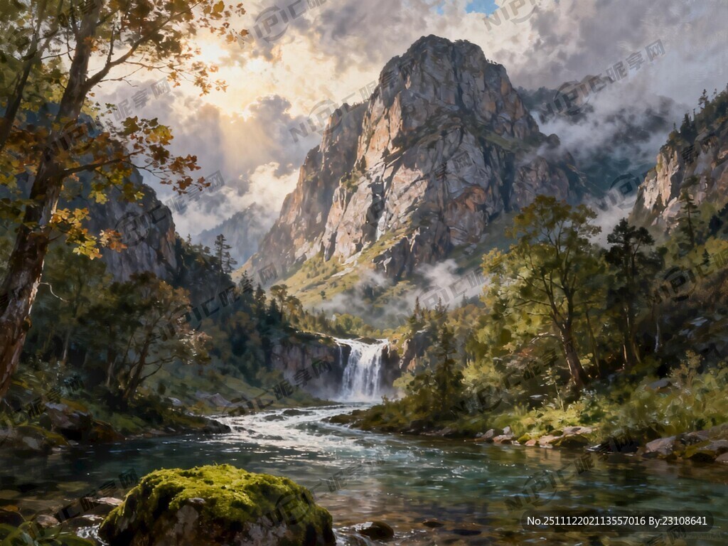 山水画 高山流水 景色优美