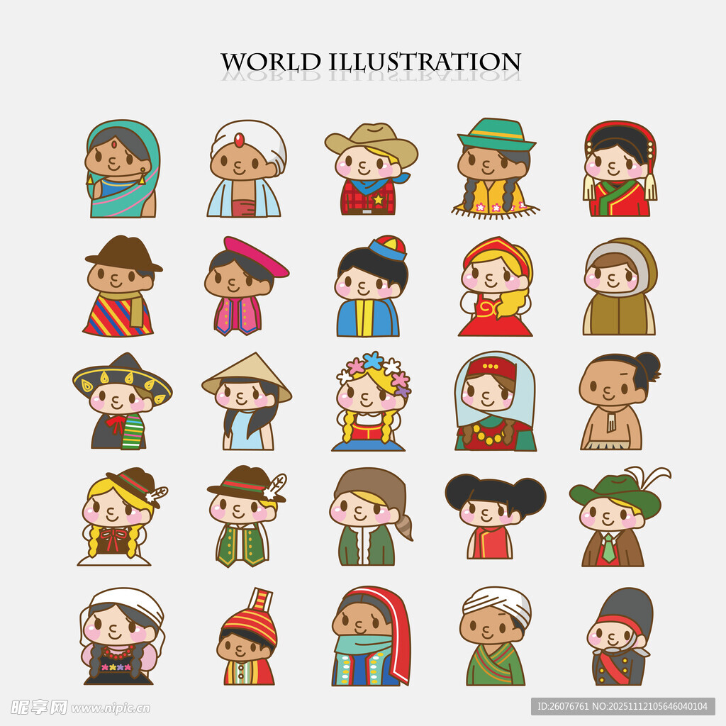 各国传统服饰卡通人物集合