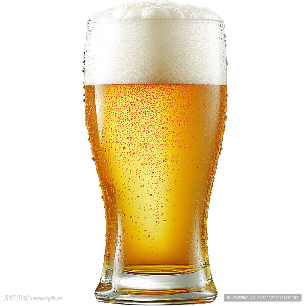 满溢泡沫的金黄啤酒杯