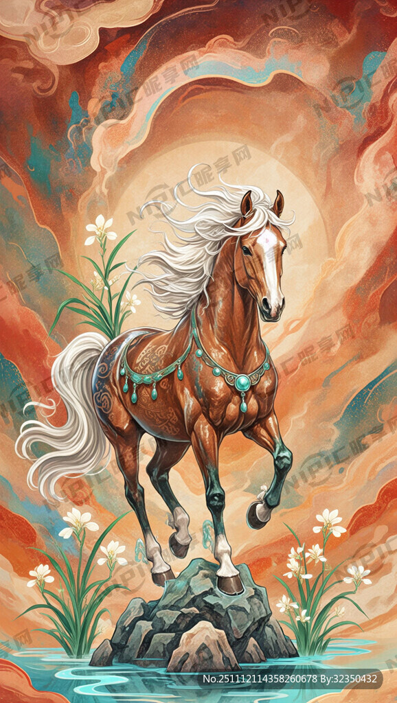 一匹中式骏马作为主体放大