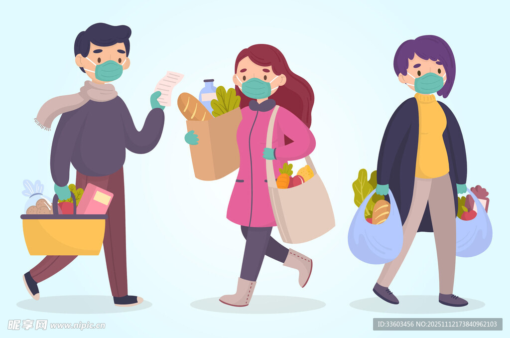 戴口罩购物的人群