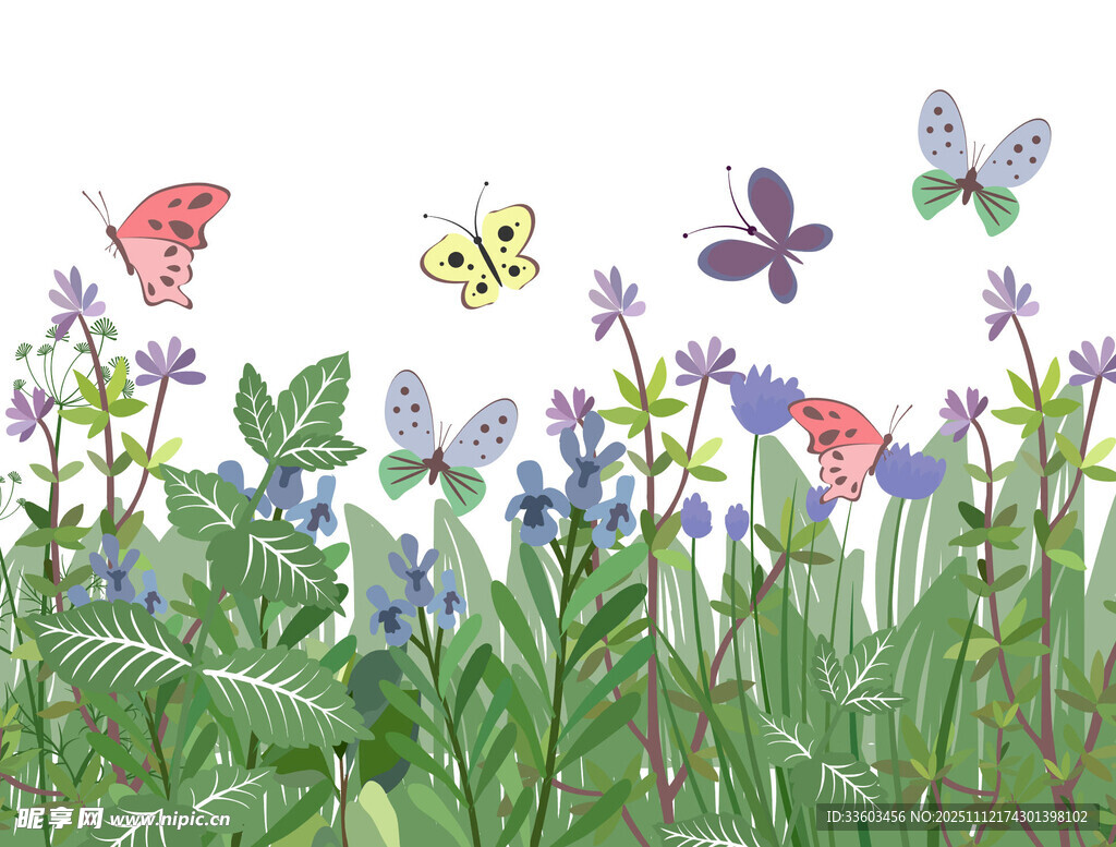 花丛中的蝴蝶与多彩花卉