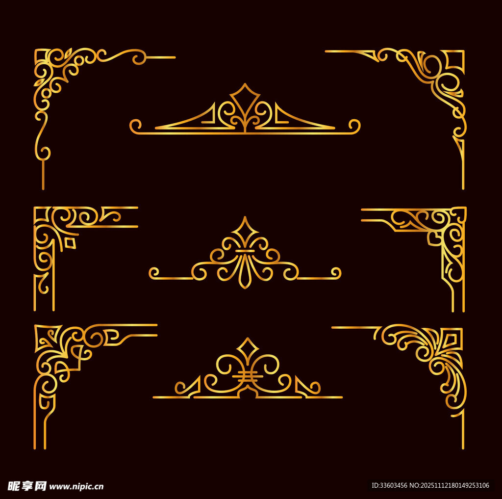 金色复古装饰边角图案