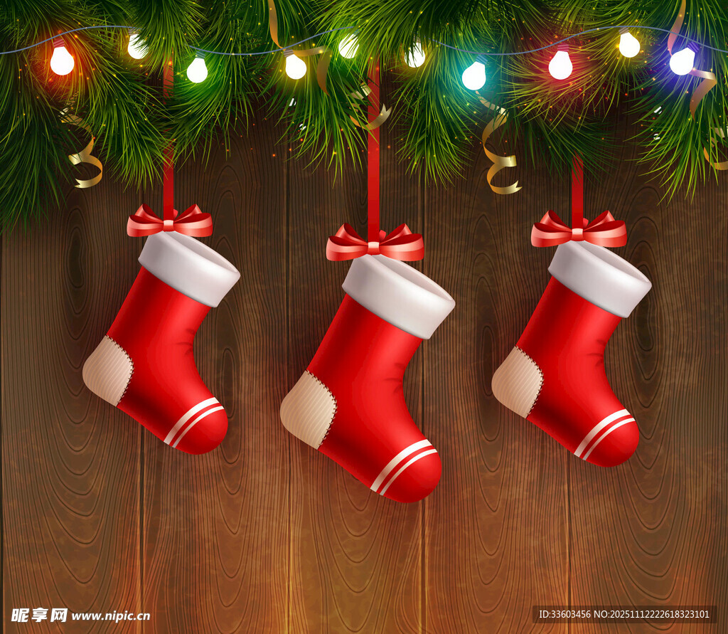 圣诞袜子挂饰与彩灯装饰
