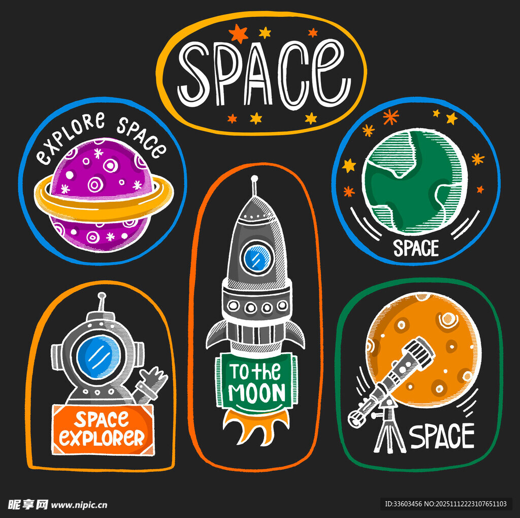 太空主题卡通图案设计