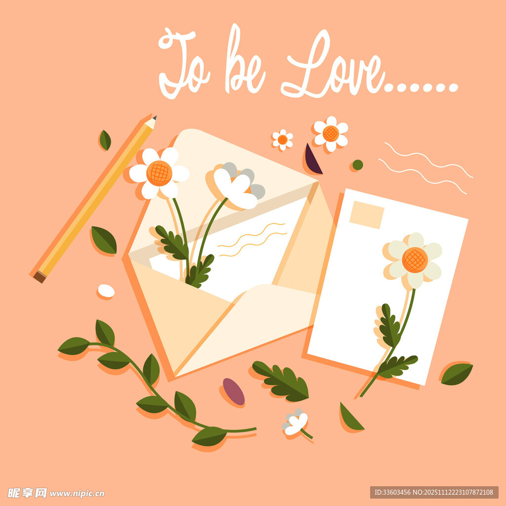 浪漫情书与花卉装饰元素