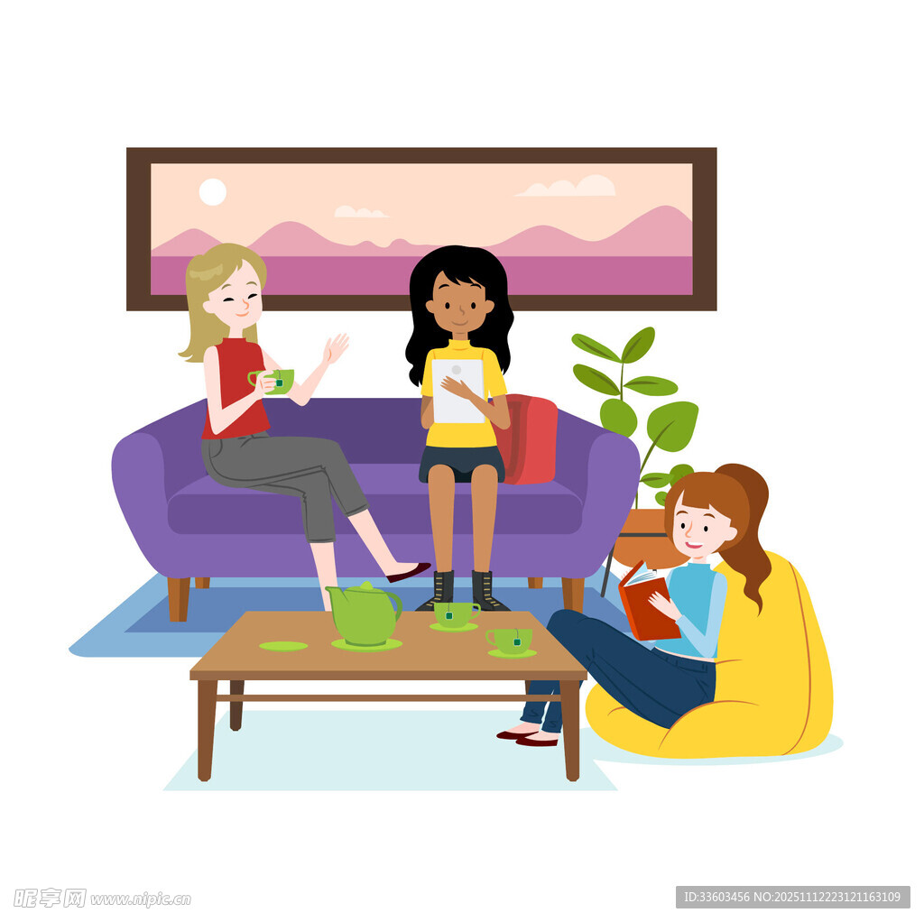 客厅中朋友惬意相聚时刻