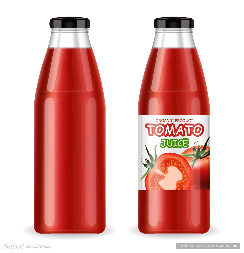 红色瓶装番茄汁饮料展示