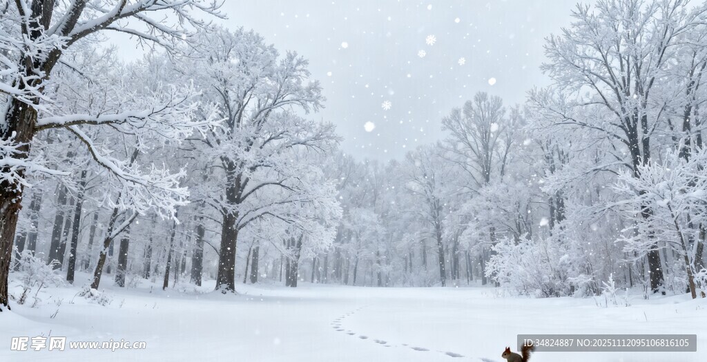 雪林漫步的小狗