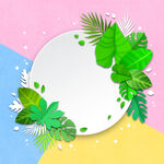 清新绿叶装饰圆形空白背景