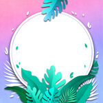 清新绿植圆形边框背景图