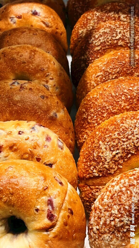 美味多样的百吉饼陈列