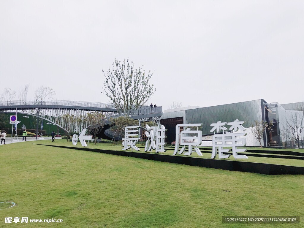 现代建筑旁的开阔草坪