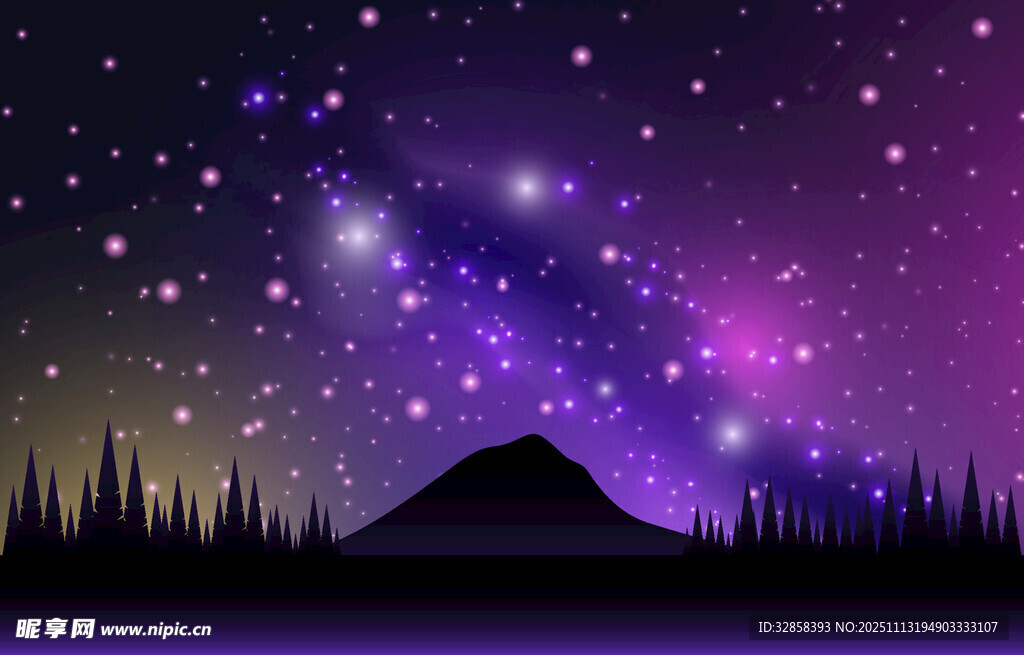 梦幻星空下的山林夜景