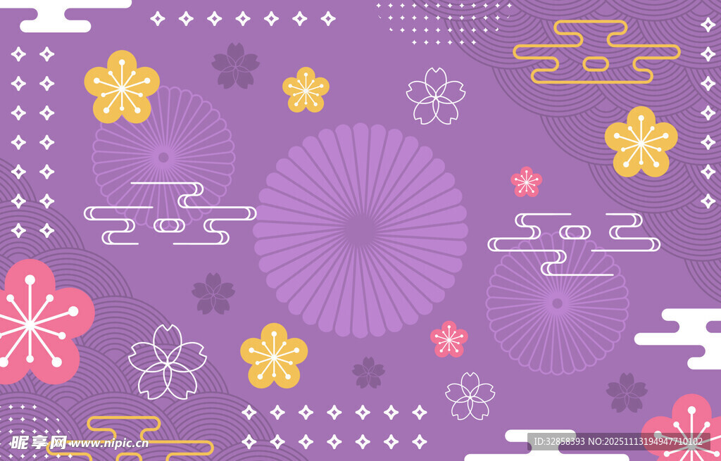 紫色和风花纹图案背景