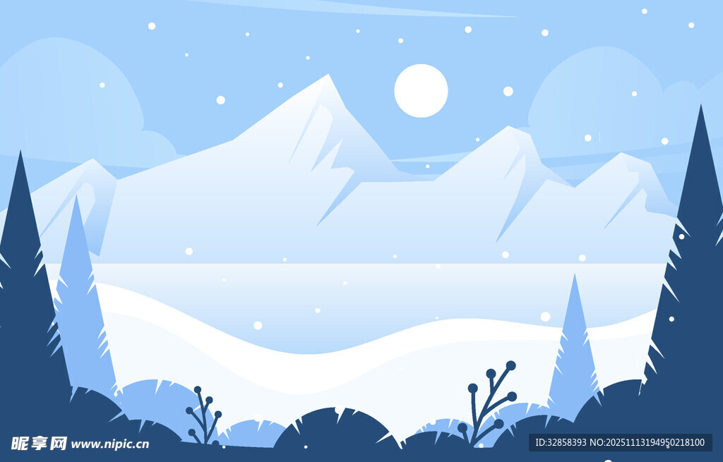 冬日山林雪景插画