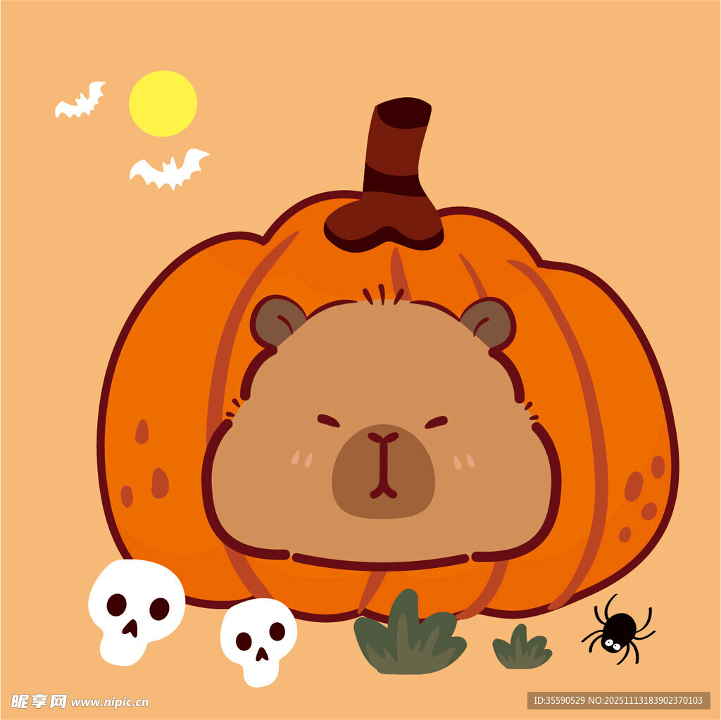 南瓜里的小熊万圣节插画