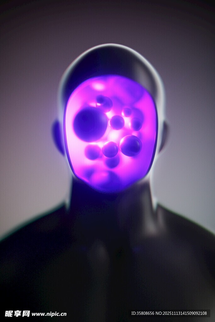 紫色发光人脸科技图像