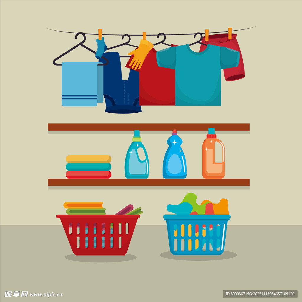 洗衣用品与晾晒衣物场景