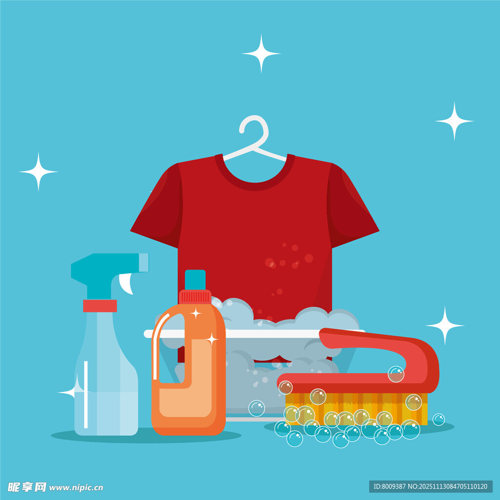 红色衣物清洁用品与工具