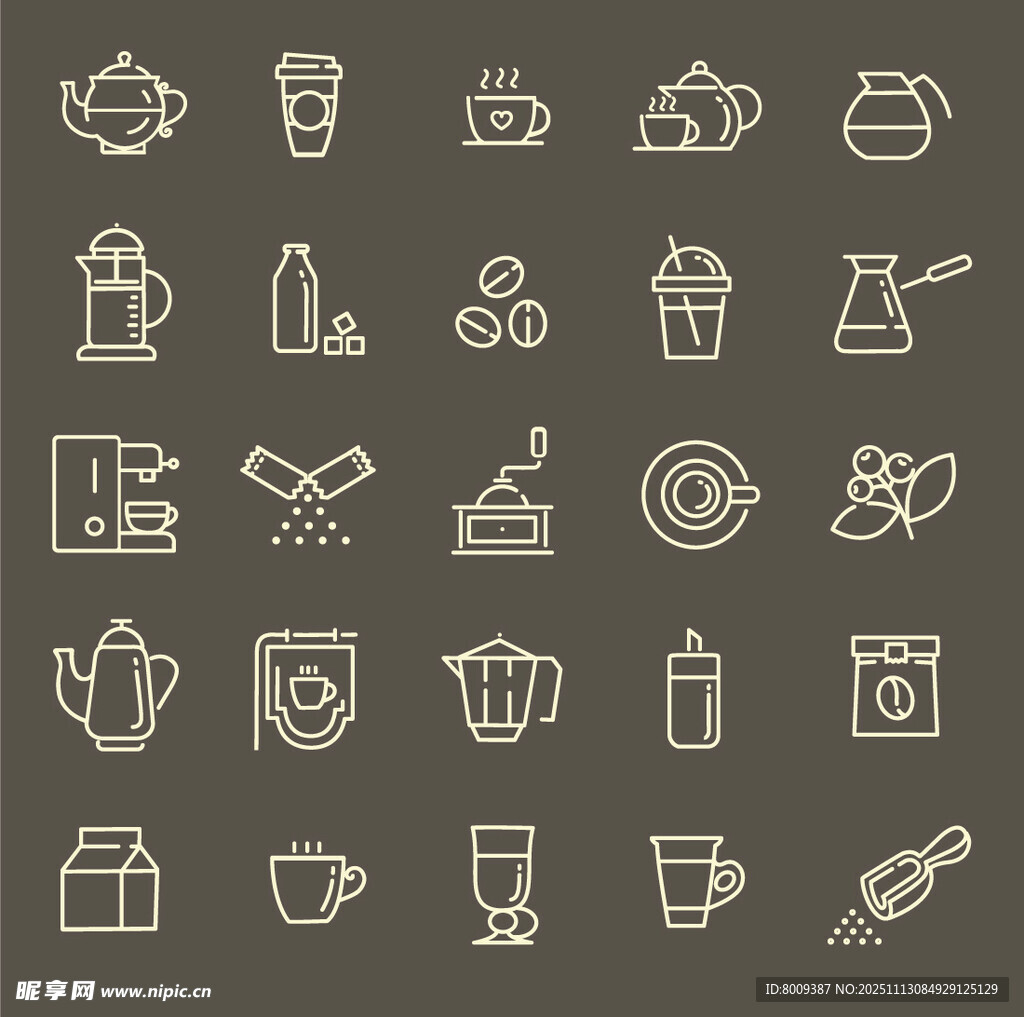 简约咖啡相关图标集合
