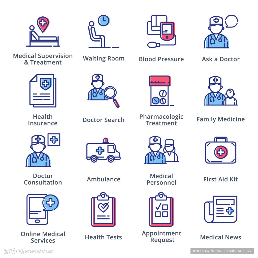 医疗卫生线性图标