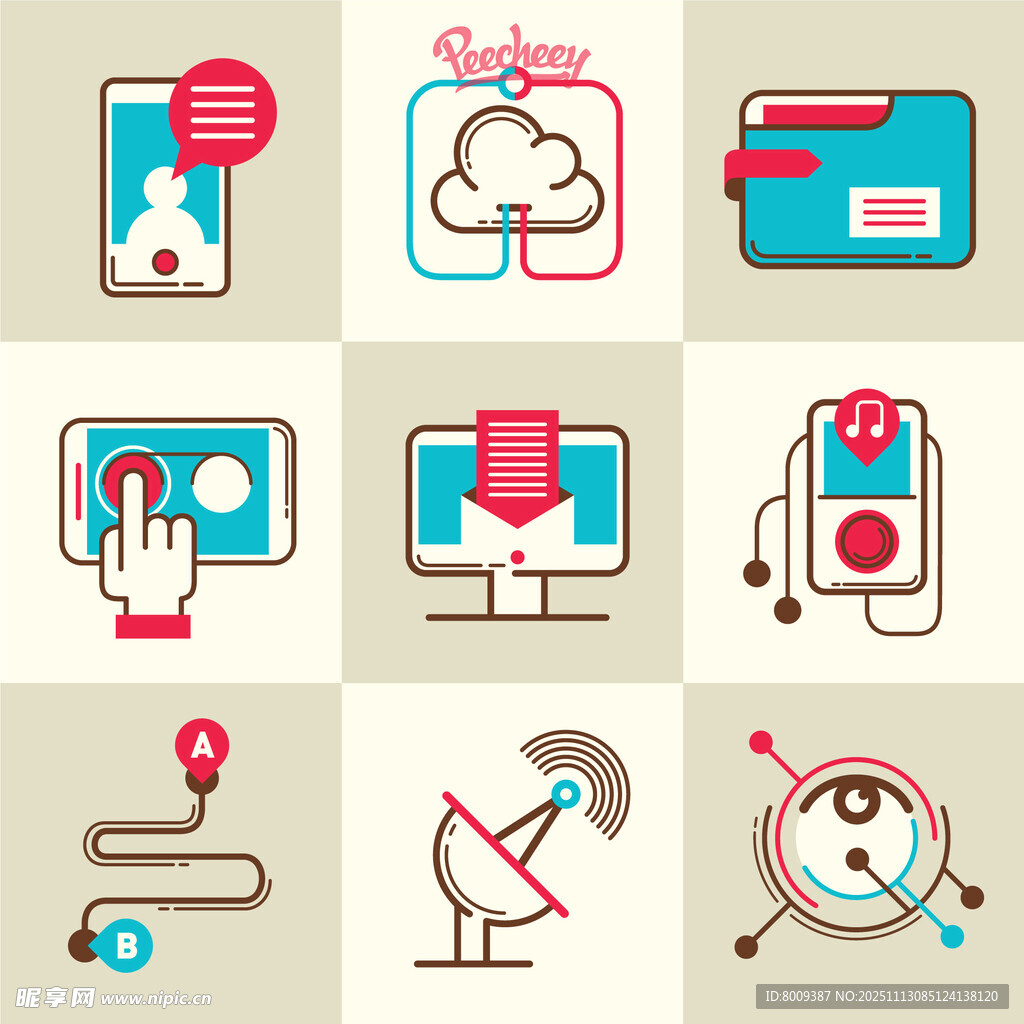 科技与通信相关图标集合