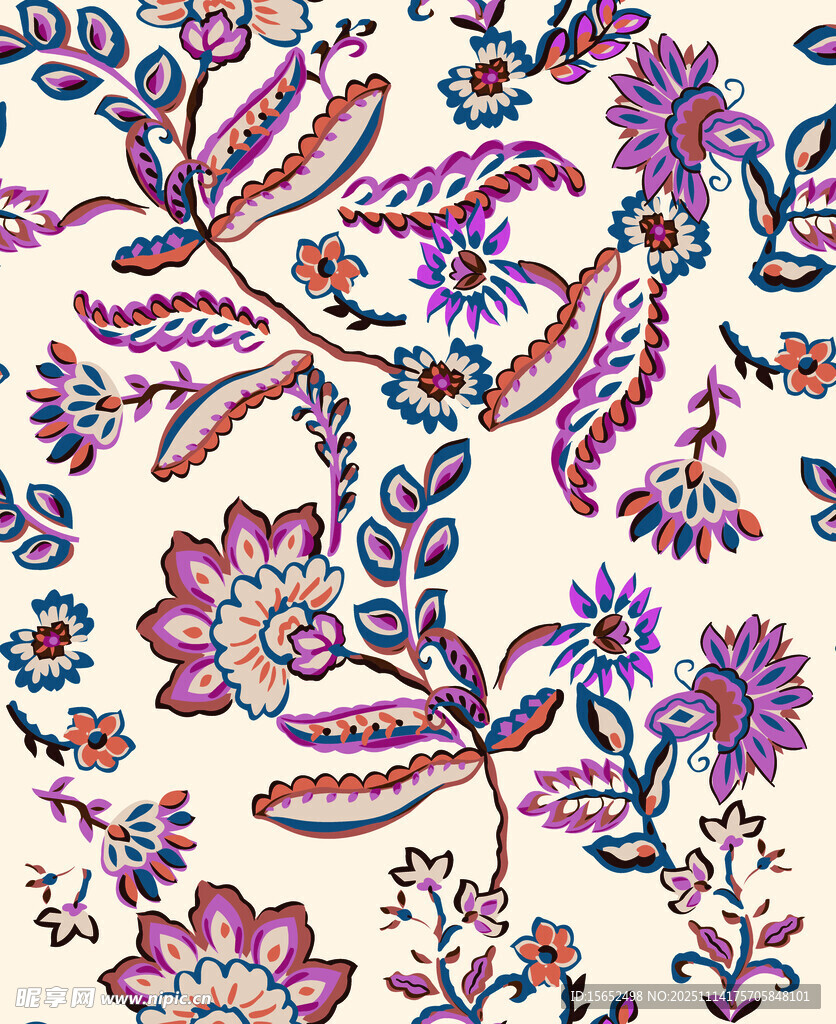 多彩花卉图案精美织物纹理