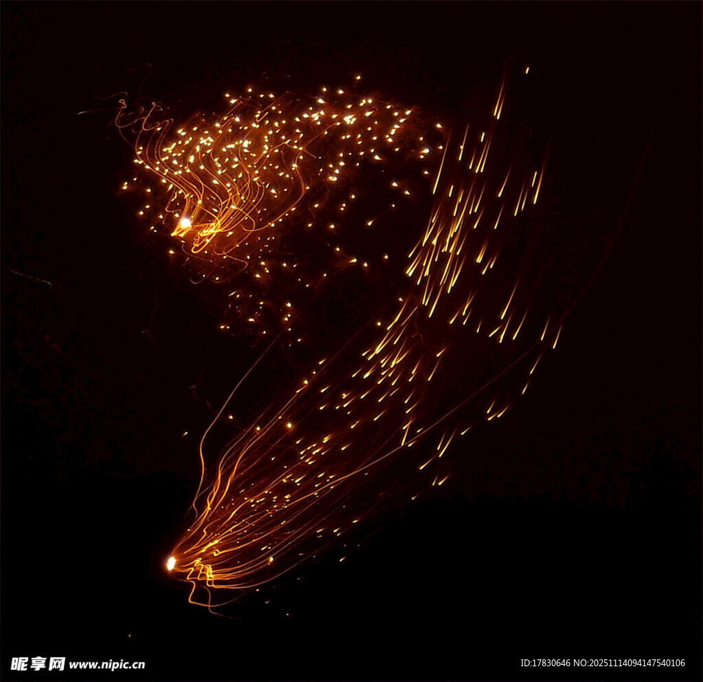 夜空中绚烂的火花飞舞