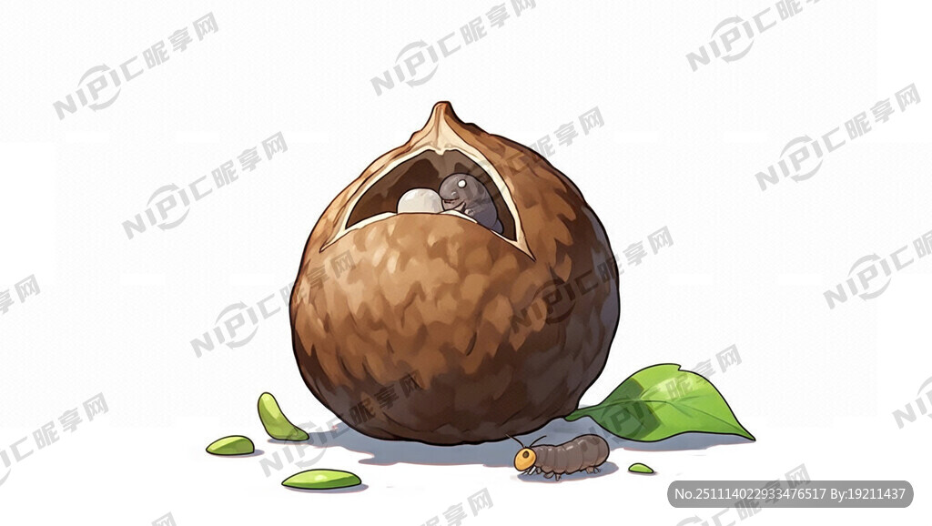 一条虫子从锥栗里面探出脑袋