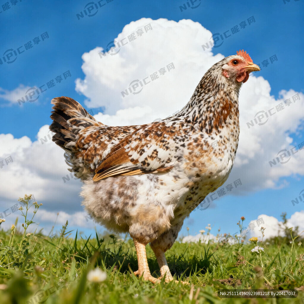 蓝天白云芦花鸡
