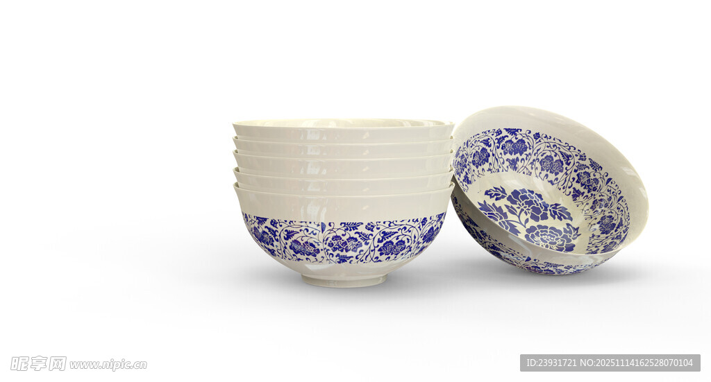 青花瓷茶杯与茶碗