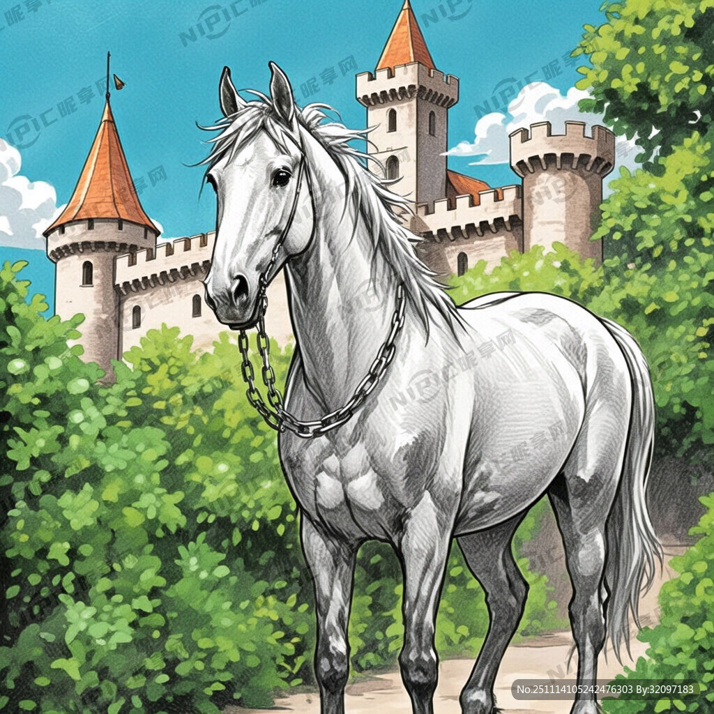 爱马仕的马 城堡 链条 绿植