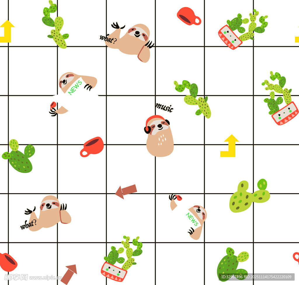 卡通 仙人掌 背景图 方块