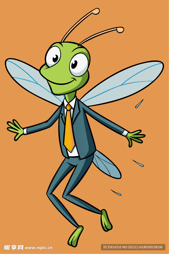 穿西装的卡通青蛙飞虫
