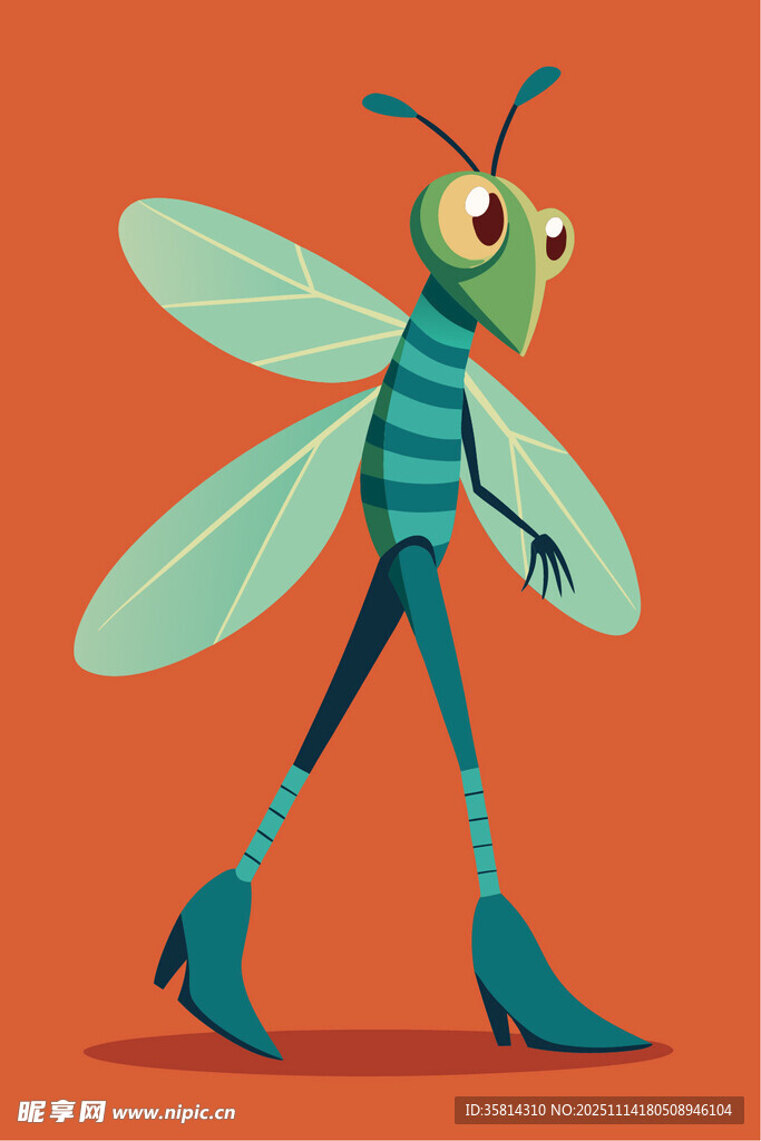 时尚蜻蜓拟人插画形象