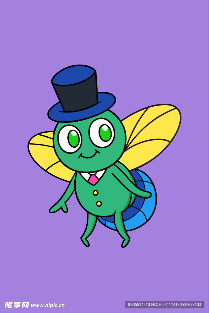戴礼帽的可爱飞虫形象