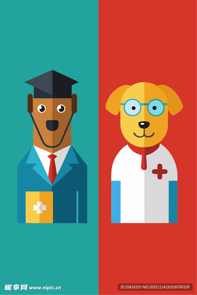 拟人动物博士狗与医护狗