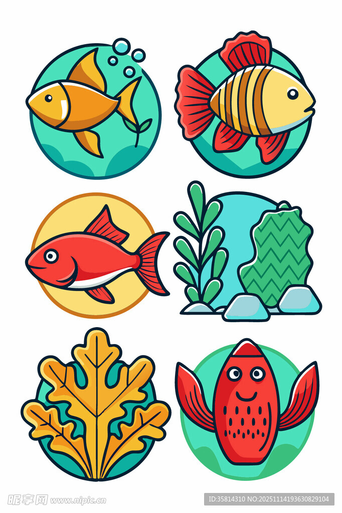 可爱海洋鱼类与珊瑚图案