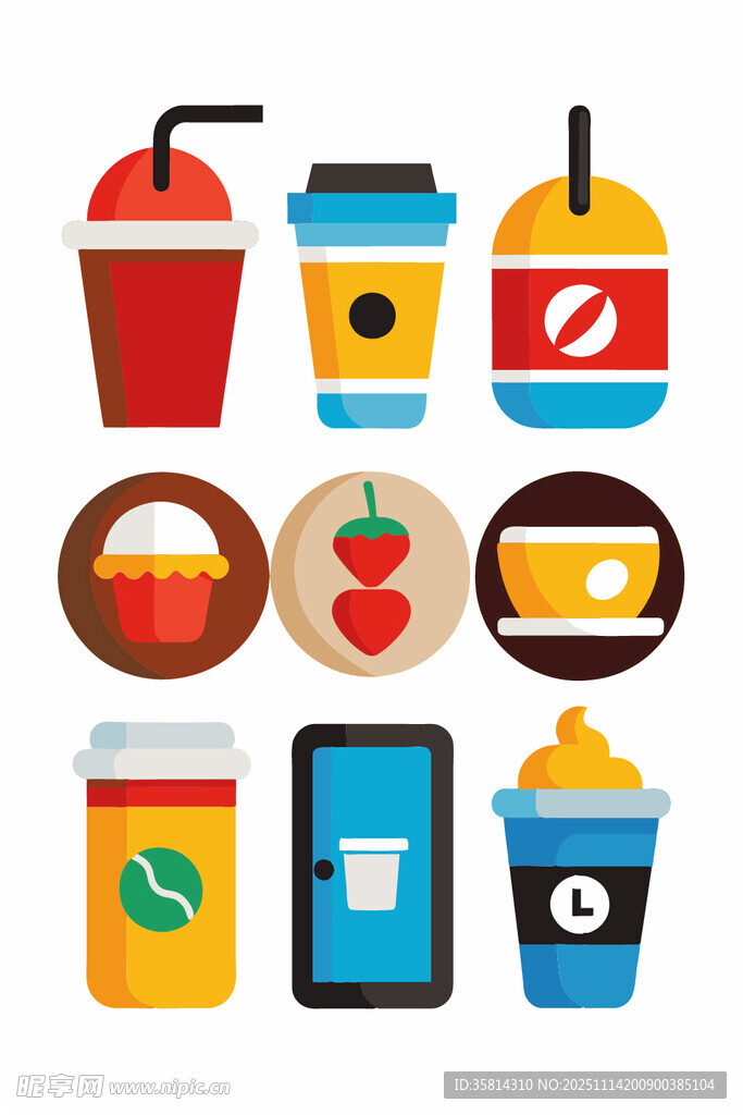 多样饮品与小吃图标集合