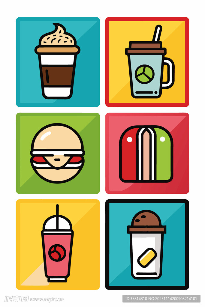 多彩快餐饮品图标集合