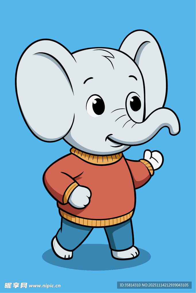 穿红衣行走的可爱小象