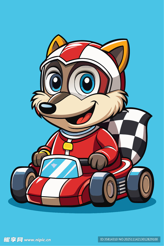 卡通狐狸驾驶迷你赛车