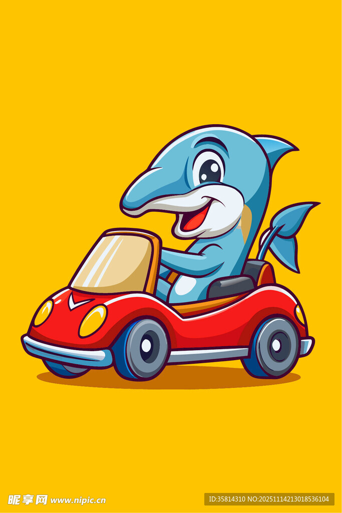 海豚驾驶红色小汽车