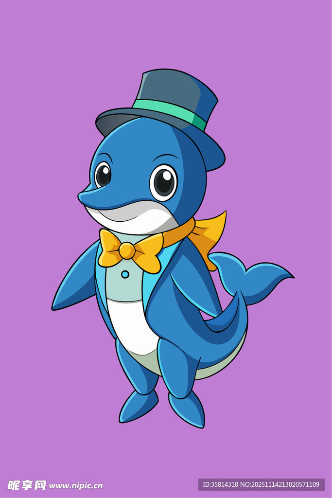戴礼帽的可爱海豚形象