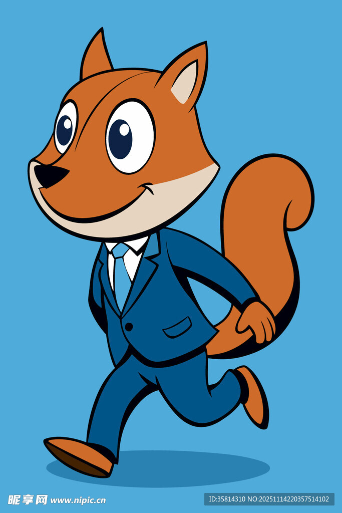 穿西装奔跑的卡通狐狸