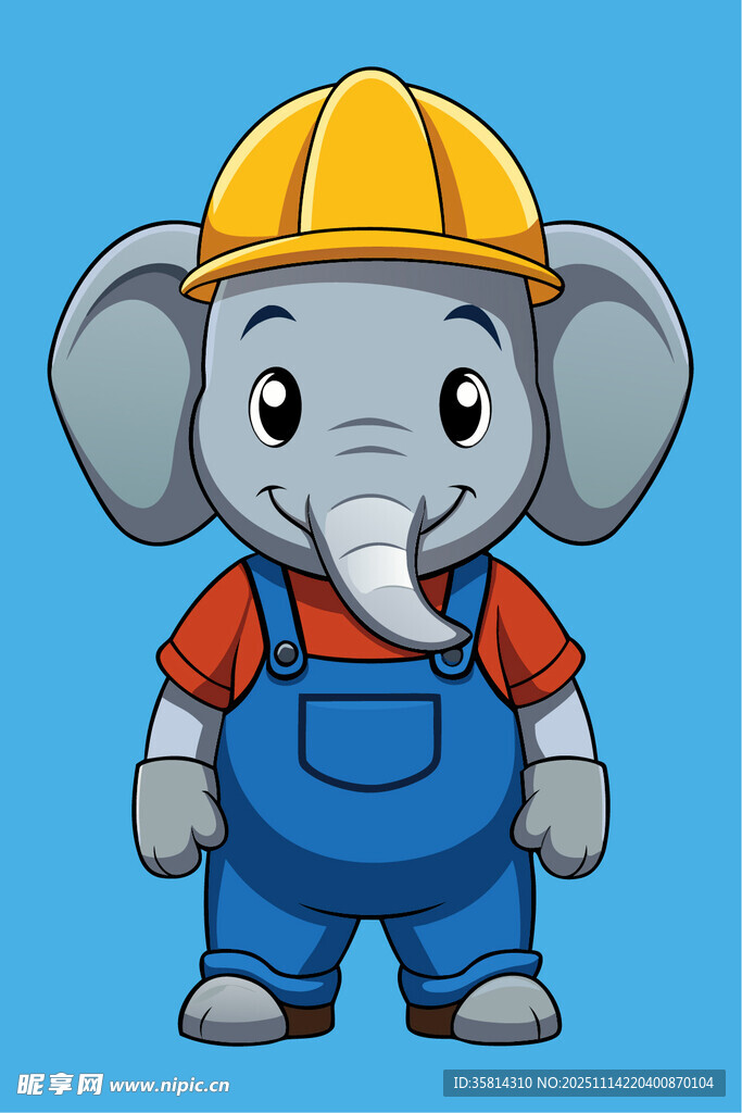 穿工装的可爱大象