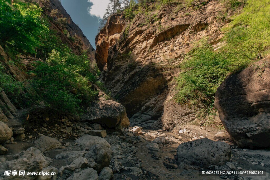 山间峡谷岩石绿植景观